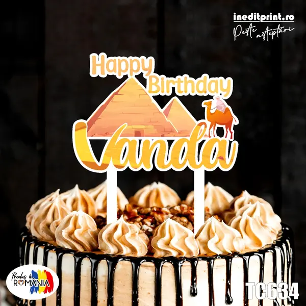 Topper Tort UV Personalizat Happy Birthday TC634 10x10cm, MDF