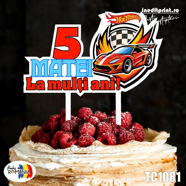 Topper Tort UV Personalizat Hot Wheels TC1081 10x10cm, Plexiglass alb