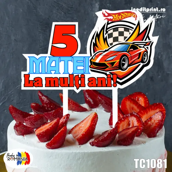 Topper Tort UV Personalizat Hot Wheels TC1081 13x13cm, MDF