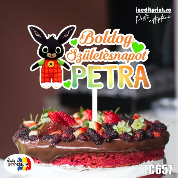 Topper Tort UV Personalizat Iepuras TC657 13x13cm, MDF
