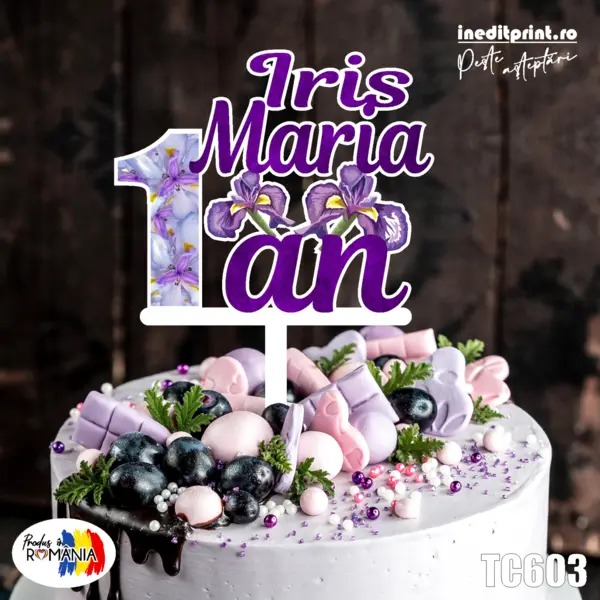 Topper Tort UV Personalizat Iris TC603 10x10cm, MDF