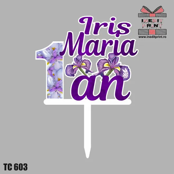 Topper Tort UV Personalizat Iris TC603 10x10cm, Plexiglass alb