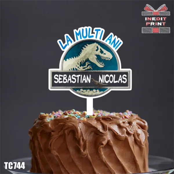 Topper Tort UV Personalizat Jurassic Park TC744 10x10cm, Plexiglass alb