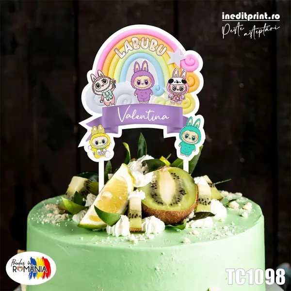 Topper Tort UV Personalizat Labubu TC1098 16x16cm, MDF
