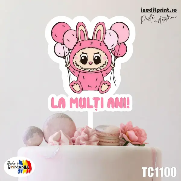 Topper Tort UV Personalizat Labubu TC1100 10x10cm, MDF