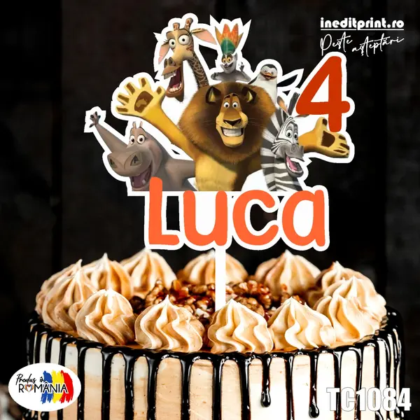 Topper Tort UV Personalizat Madagascar TC1084 10x10cm, MDF