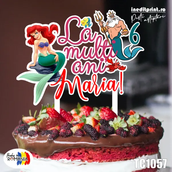 Topper Tort UV Personalizat Mica sirena TC1057 13x13cm, MDF