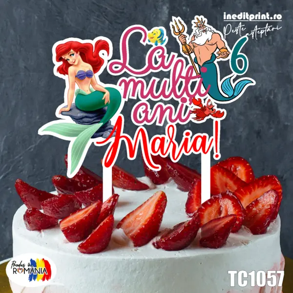 Topper Tort UV Personalizat Mica sirena TC1057 13x13cm, Plexiglass alb