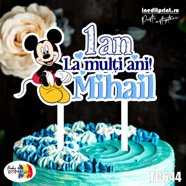 Topper Tort UV Personalizat Mickey Mouse TC644 10x10cm, Plexiglass alb