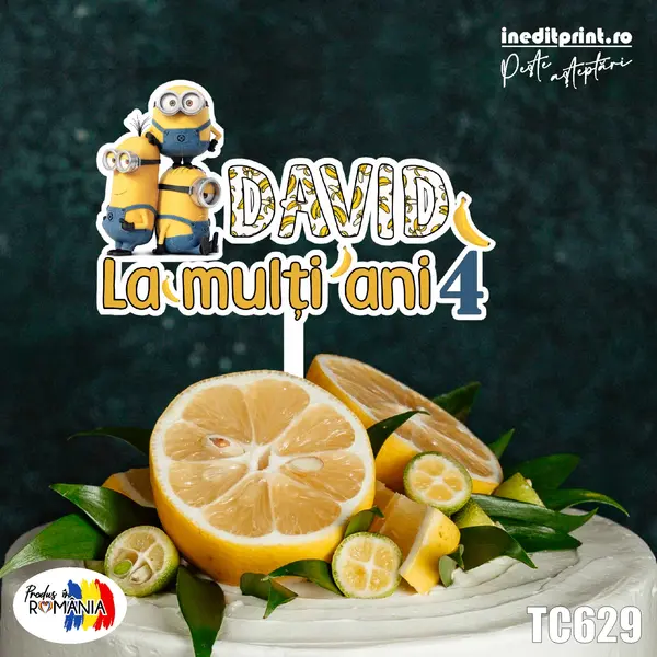 Topper Tort UV Personalizat Minion TC629 10x10cm, MDF