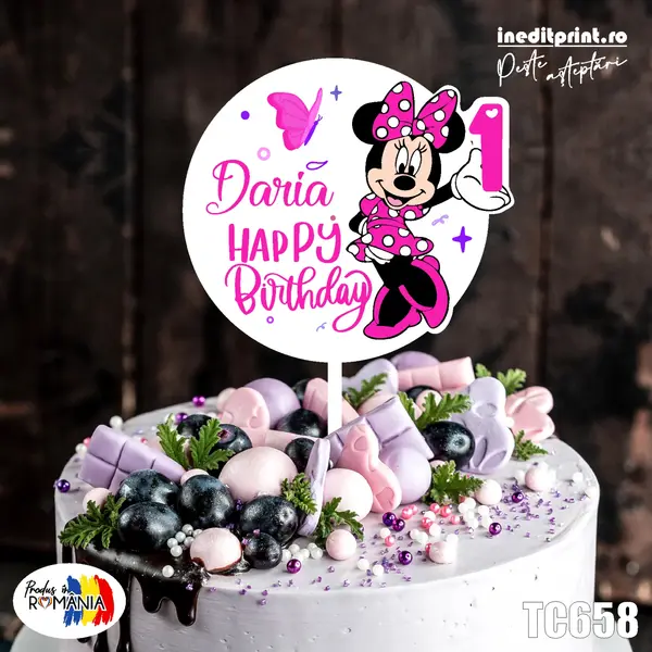 Topper Tort UV Personalizat Minnie Mouse TC658 10x10cm, MDF