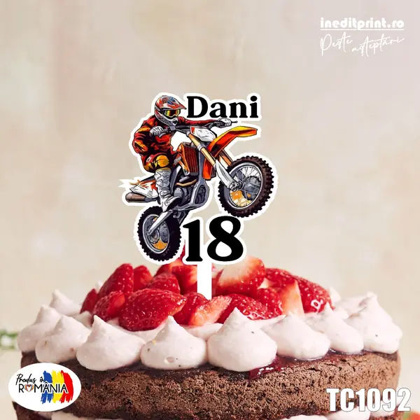 Topper Tort UV Personalizat motocicleta TC1092 10x10cm, Plexiglass alb