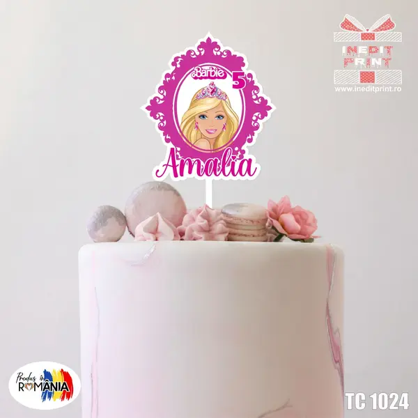 Topper Tort UV Personalizat Oglinda Barbie TC1024 13x13cm, MDF