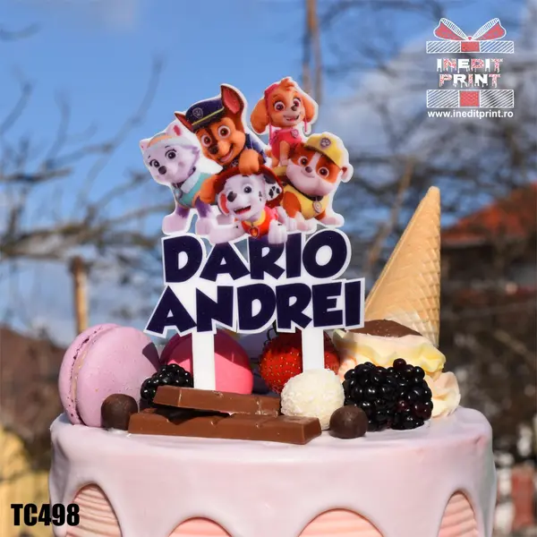 Topper Tort UV Personalizat Patrula Catelusilor TC498 13x13cm, MDF