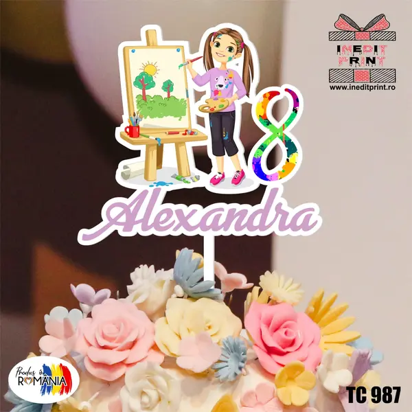 Topper tort UV Personalizat Pictura TC987 13x13cm, Plexiglass alb