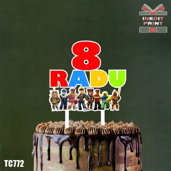Topper Tort UV Personalizat Roblox TC772 16x16cm, Plexiglass alb