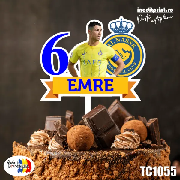 Topper Tort UV Personalizat Ronaldo TC1055 16x16cm, Plexiglass alb