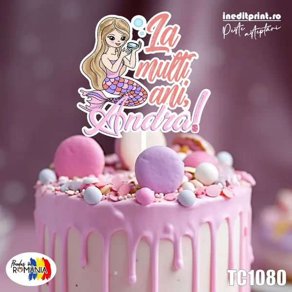 Topper Tort UV Personalizat Sirena TC1080 13x13cm, MDF