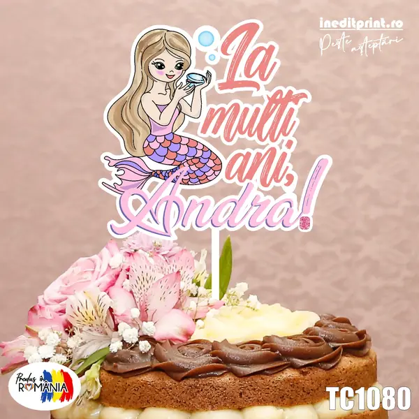 Topper Tort UV Personalizat Sirena TC1080 16x16cm, MDF