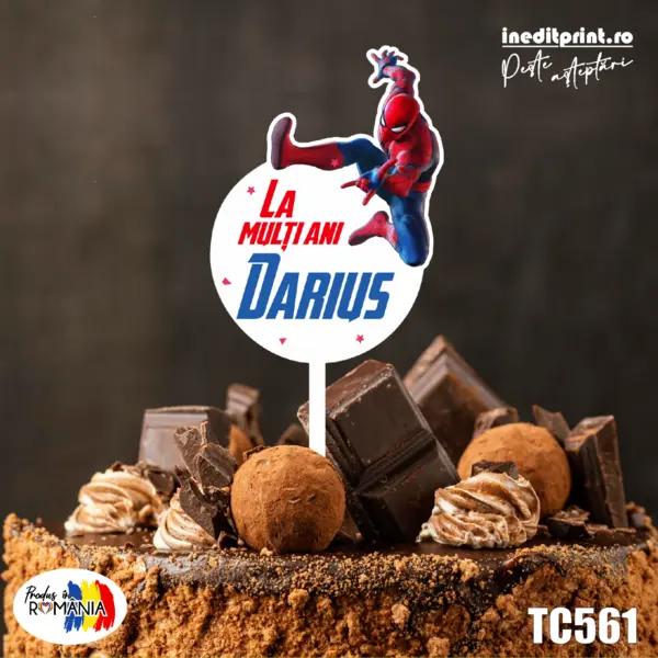 Topper Tort UV Personalizat Spiderman TC561 15x15cm, MDF