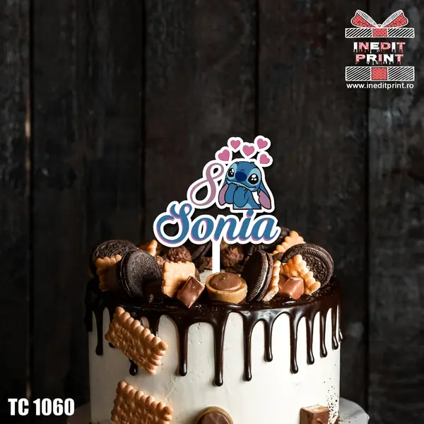 Topper Tort UV Personalizat STITCH TC1060 13x13cm, MDF