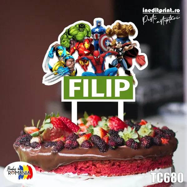 Topper Tort UV Personalizat Super Eroi TC680 13x13cm, MDF