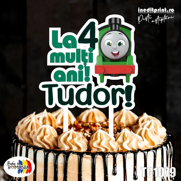 Topper Tort UV Personalizat Thomas TC1079 13x13cm, Plexiglass alb
