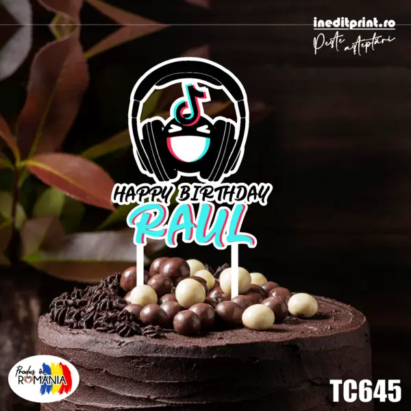 Topper Tort UV Personalizat Tik Tok TC645 10x10cm, MDF