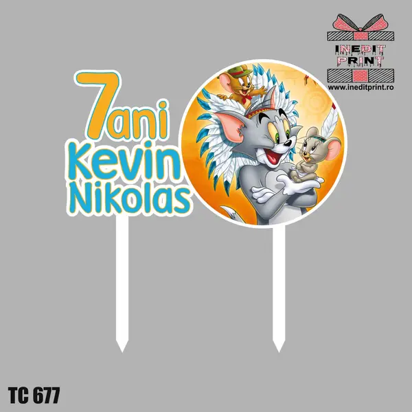 Topper Tort UV Personalizat Tom si Jerry TC677 10x10cm, Plexiglass alb