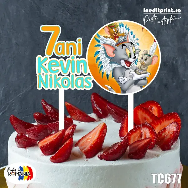 Topper Tort UV Personalizat Tom si Jerry TC677 13x13cm, MDF