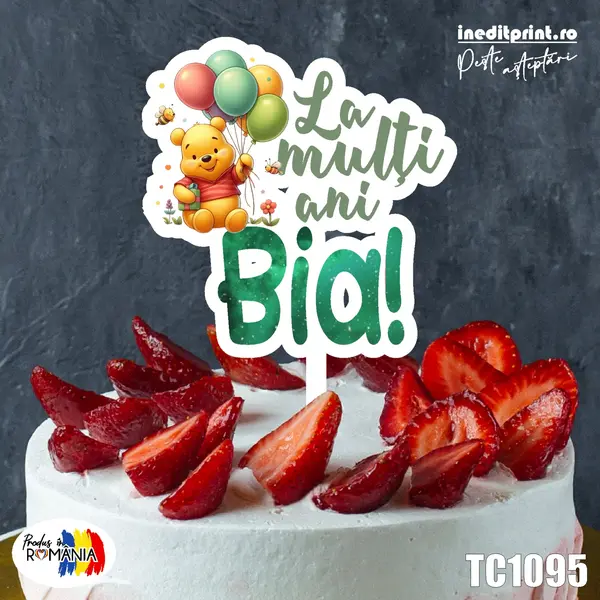 Topper Tort UV Personalizat Winnie The Pooh TC1095 16x16cm, Plexiglass alb
