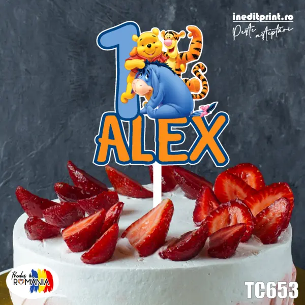 Topper Tort UV Personalizat Winnie the Pooh TC653 16x16cm, Plexiglass alb