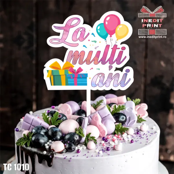 Topper Tort UV Petrecere La multi ani TC1010 10x10cm, MDF