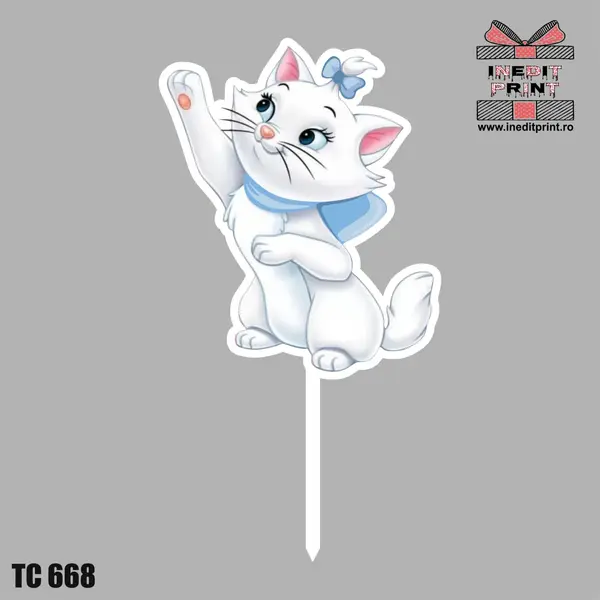 Topper Tort UV Pisicuta Marie TC668 15x15cm, Plexiglass alb