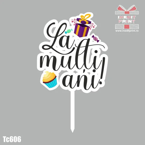 Topper Tort UV Presents La multi ani! TC606 15x15cm, MDF