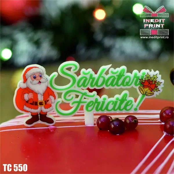 Topper Tort UV Sarbatori fericite TC550 15x15cm, Plexiglass alb