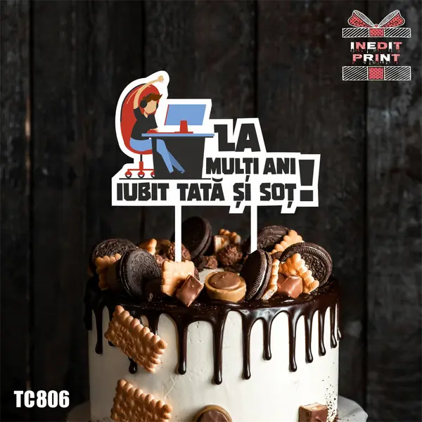 Topper tort UV TC806 La multi ani iubit tata si sot ! 10x10cm, MDF