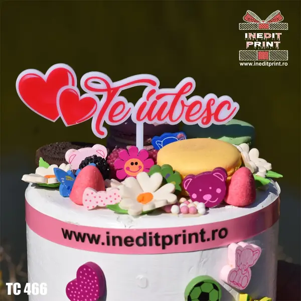Topper Tort UV Te iubesc TC466 13x13cm, Plexiglass alb