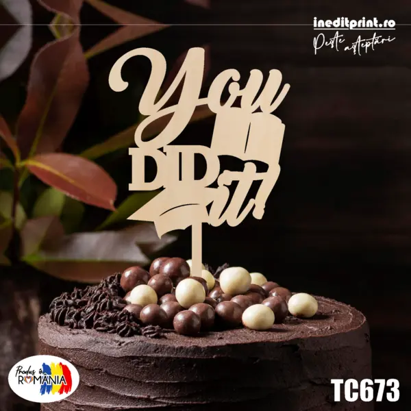 Topper Tort You did it TC673 Lemn natur, 13x13cm