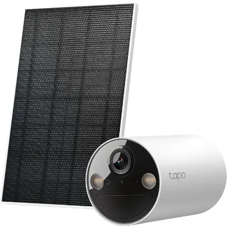 TP-LINK Camera IP Exterior cu acumulatori TP-LINK Tapo C410 kit, include panou solar alimentare, IP66, dist. IR 15 m, lentila fixa 3.15 mm, 3 Mpx rez 2K, RJ-45+wireless, Slot SD card, Alb