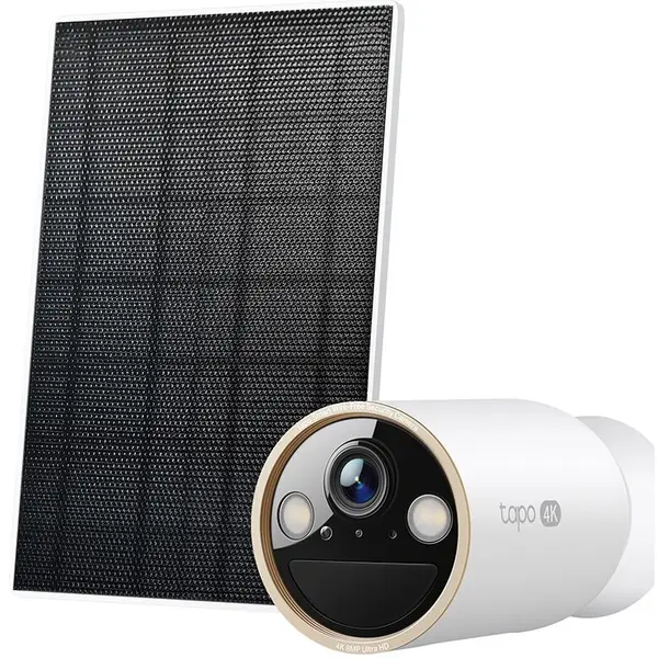 TP-LINK Kit camera de supraveghere + panou solar TP-Link Tapo C460 KIT, 8MP, 4K, 3840x2160, Starlight Color Night Vision, Two-Way Audio, Detectie AI, alarma luminoasa si sonora, acumulator, montare fara cabluri, baterie 10000mAh, IP66