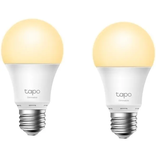 TP-LINK Pachet 2 becuri LED inteligente Tapo L510E(2-pack), Wi-Fi, E27, 8.7W (60W), lumina calda (2700K), compatibil Amazon Alexa si Google Assistant, reglarea intensitatii luminii, clasa energetica F