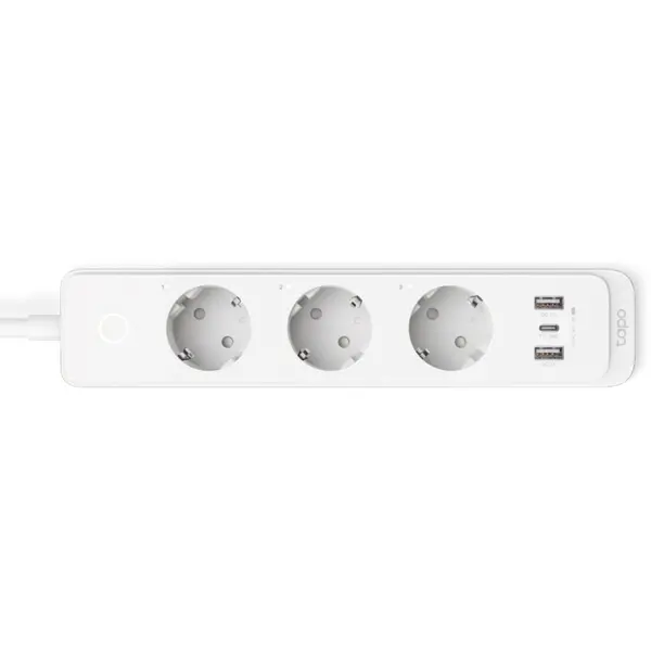 TP-LINK Prelungitor Wi-Fi Smart TP-Link Tapo P300, 3 x prize Schuko smart cu control independent, 2 x USB, 1 x USB-C, cablu 1.5 m