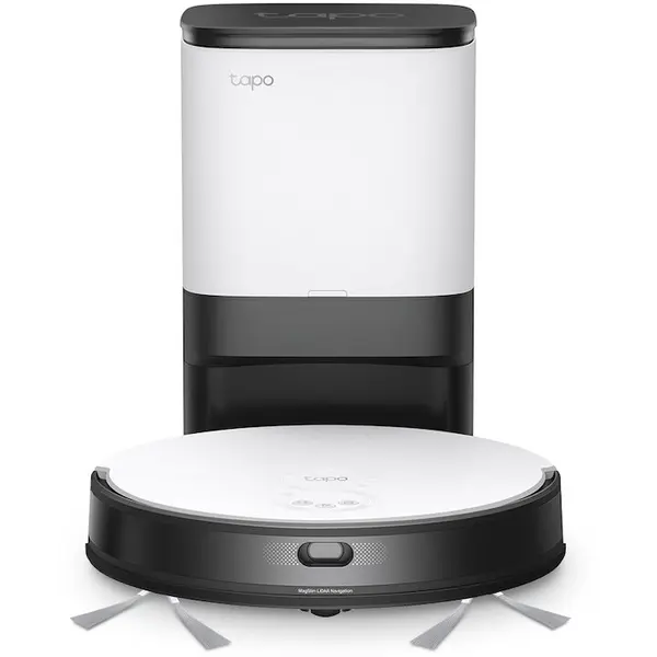 TP-LINK Robot de aspirare TP-Link Tapo RV20 Mop Plus, aspirator&mop&statie, sistem MagSlim LiDAR, 2700 Pa, Ultra-Slim 7.8 cm, autonomie de pana la 3 ore, 2600 mAh, recipient apa 300 ml, golire automata - capacitate 4L, aspirare silentioasa, alb/negru