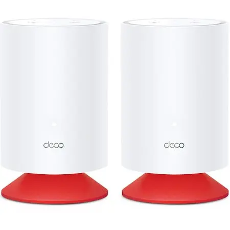 TP-LINK Sistem Mesh Wi-Fi 6 TP-Link Deco Voice X20 (2 pack), Dual-Band, Gigabit, AX1800, cu Speaker Smart incorporat, Beamforming, MU-MIMO, OFDMA, Protectie Real-Time IoT, Control Parental si Sistem Alexa integrat