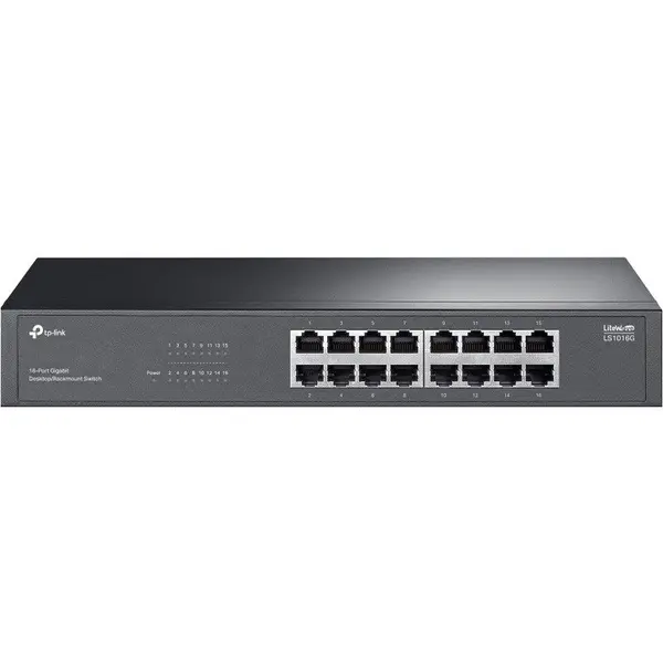 TP-LINK Switch TP-LINK LiteWave LS1016G, 16 porturi Gigabit, Viteza transfer 10/100/1000 Mbps, Plug & play