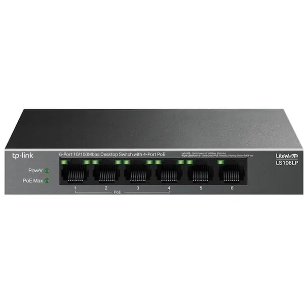 TP-LINK Switch TP-LINK LS106LP, 6x100Mbps (4xPOE), carcasa metalica, desktop, negru