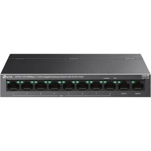TP-LINK Switch TP-LINK LS1210P, 10 porturi RJ45, 8 porturi PoE+, 96 W, Plug-and-Play