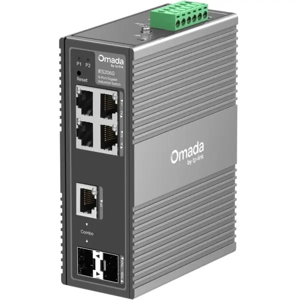 TP-LINK Switch TP-LINK Omada IES206G, 6 porturi Gigabit total, 4 porturi RJ45 de 10/100/1000 Mbps, 2 porturi SFP uplink, Management L2