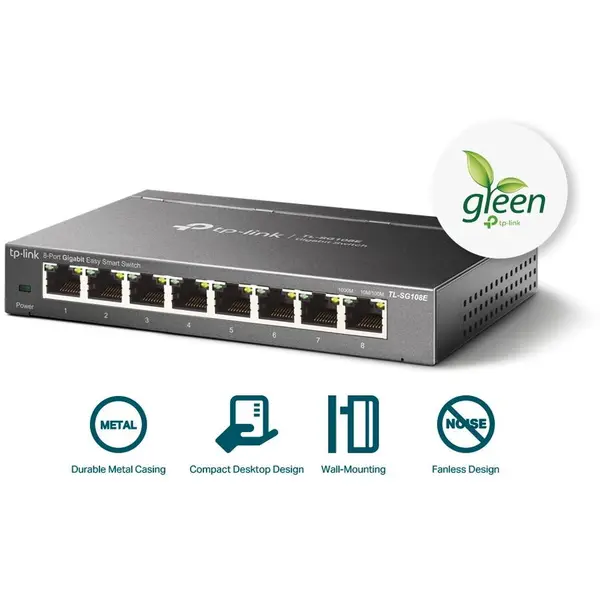 TP-LINK Switch TP-Link TL-SG108E, Easy Smart, 16Gbps Capacity, 8 porturi Gigabit